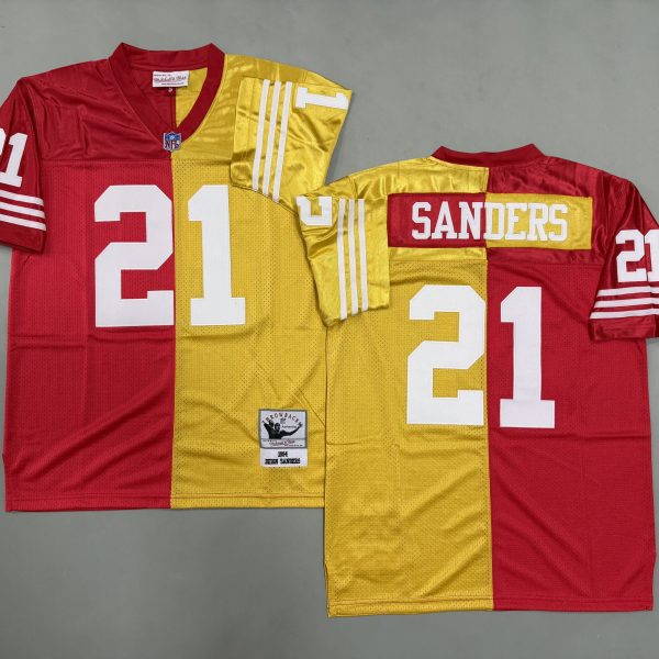 Men's #21 Deion Sanders San Francisco 49ers Red and Yellow Jersey