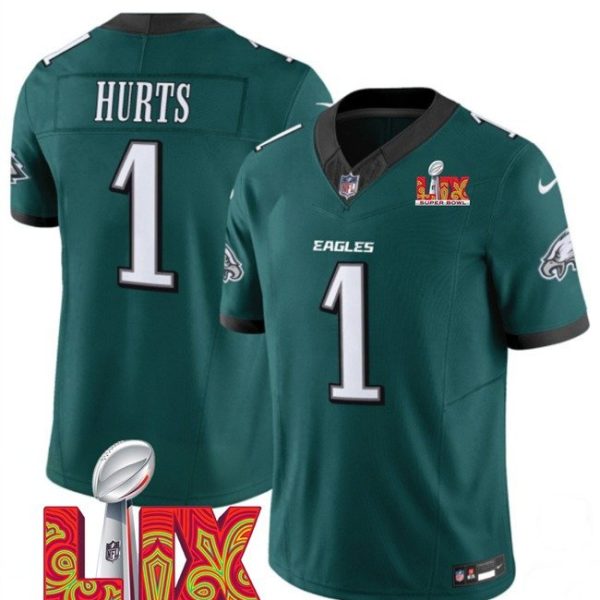 Men's Philadelphia Eagles #1 Jalen Hurts Green Super Bowl LIX F.U.S.E. Vapor Untouchable Limited Stitched Jersey