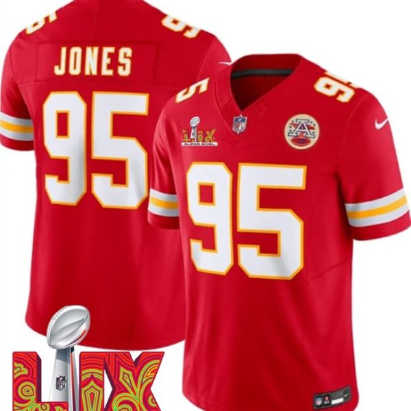 Youth Kansas City Chiefs #95 Chris Jones Red Super Bowl LIX F.U.S.E. Vapor Limited Stitched Jersey