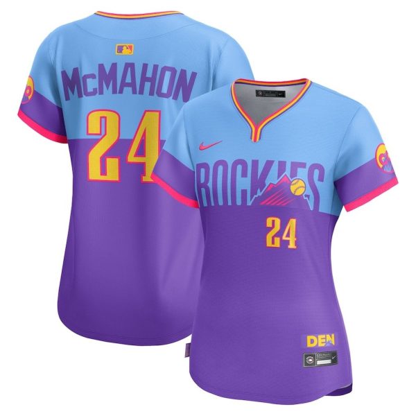 Women's #24 Ryan McMahon Colorado Rockies Nike 2025 City Connect Limited Player Purple/Light Blue Jersey