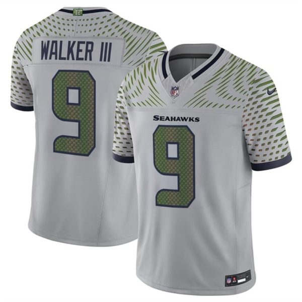 Men's Seattle Seahawks #9 Kenneth Walker III Gray Rivalries Collection F.U.S.E. Vapor Limited Stitched Jersey