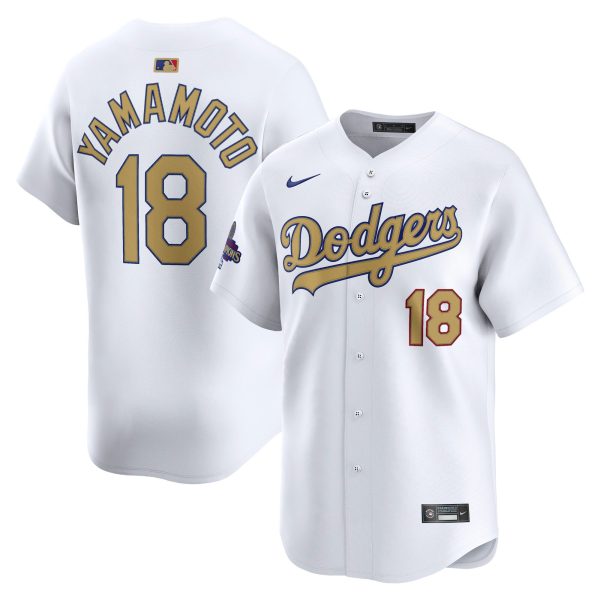 Men's #18 Yoshinobu Yamamoto Los Angeles Dodgers Nike 2025 Gold Collection Limited White Jersey