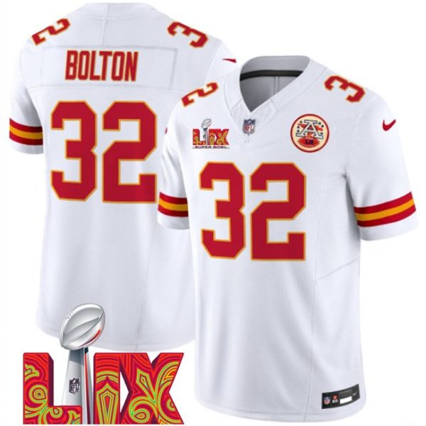 Youth Kansas City Chiefs #32 Nick Bolton White Super Bowl LIX F.U.S.E. Vapor Limited Stitched Jersey