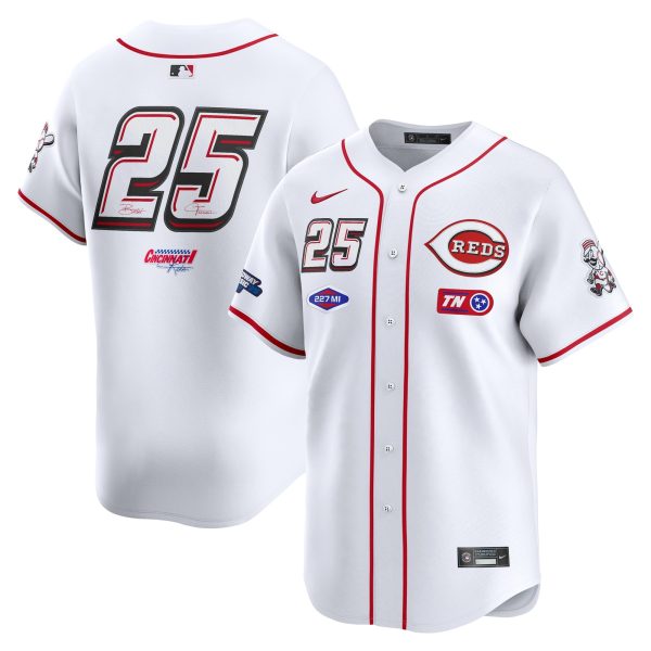Men's Cincinnati Reds #25 Nike White 2025 MLB Speedway Classic Home Limited Jersey