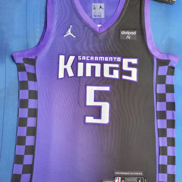 Men's #5 DeAaron Fox Sacramento Kings Purple And Black City Edition Jersey
