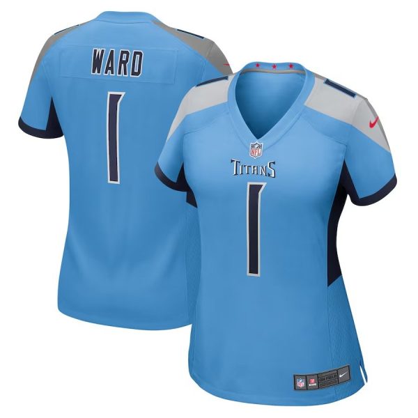 Women's #1 Cameron Ward Tennessee Titans Nike 2025 NFL Draft First Round Pick Game Light Blue Jersey
