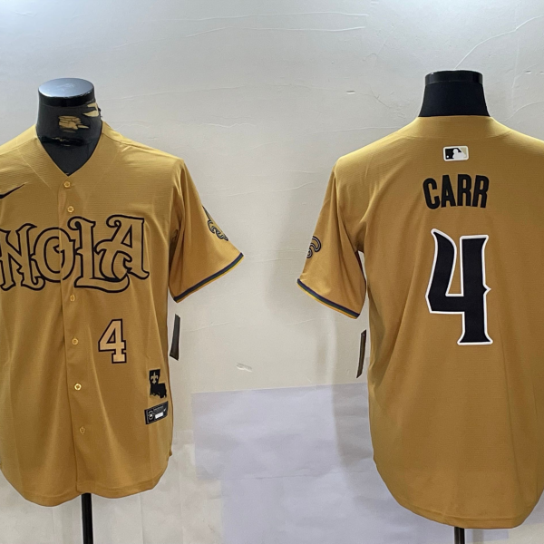 Men's New Orleans Saints #4 Derek Carr Nike Yellow Nola Stitched Baseball Jersey