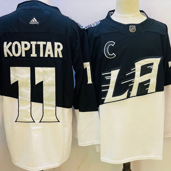 Men's #11 Anze Kopitar Los Angeles Kings Black and White NHL Jersey