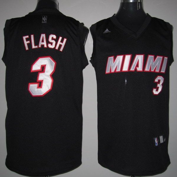 Men's Miami Heat #3 Dwyane Wade Stitched Black Flash Fashion NBA Jersey