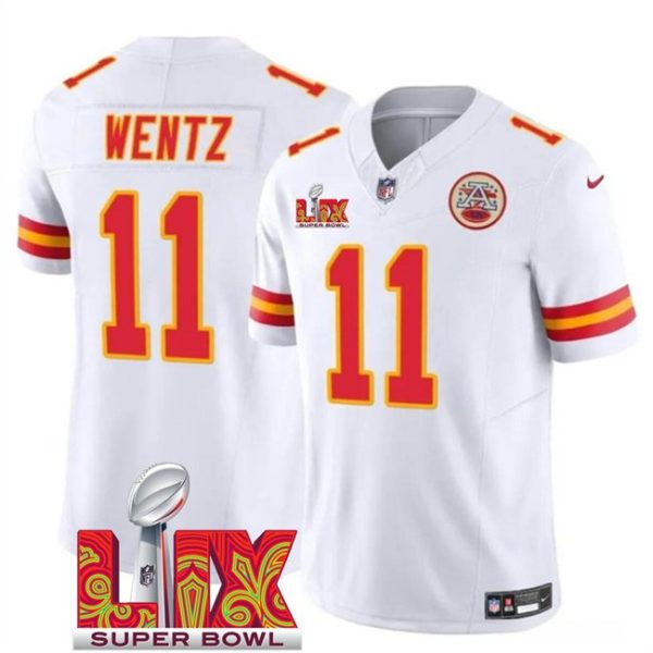 Youth Kansas City Chiefs #11 Carson Wentz White Super Bowl LIX F.U.S.E. Vapor Limited Stitched Jersey