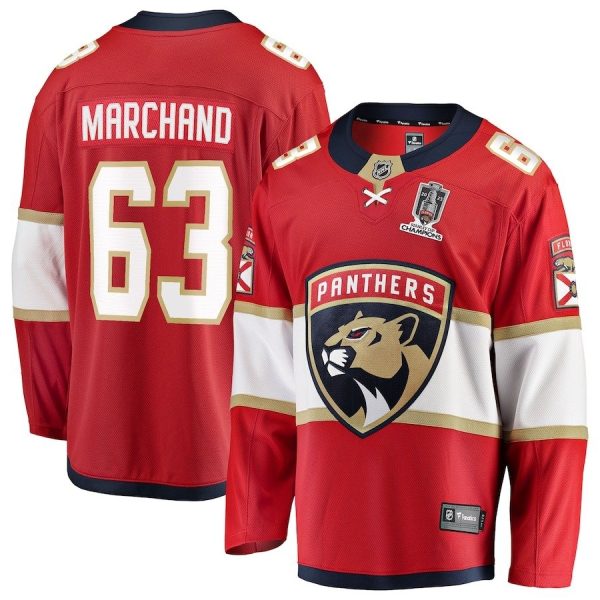 Men's #63 Brad Marchand Florida Panthers 2025 Stanley Cup Champions Breakaway Red Jersey