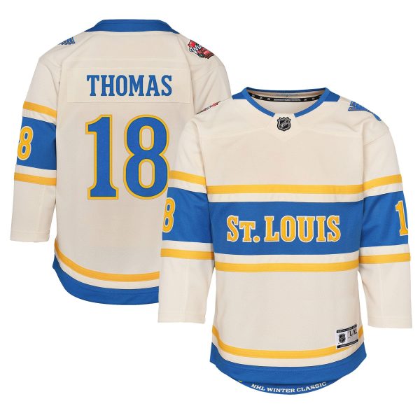 Robert Thomas #18 St. Louis Blues Youth 2025 NHL Winter Classic Premier Player Cream Jersey