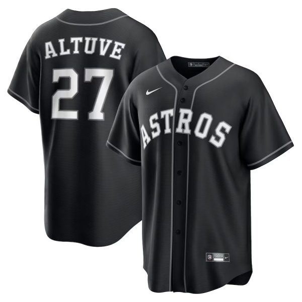 Men's Houston Astros #27 Jose Altuve Nike Black Lights Out Replica Player Jersey