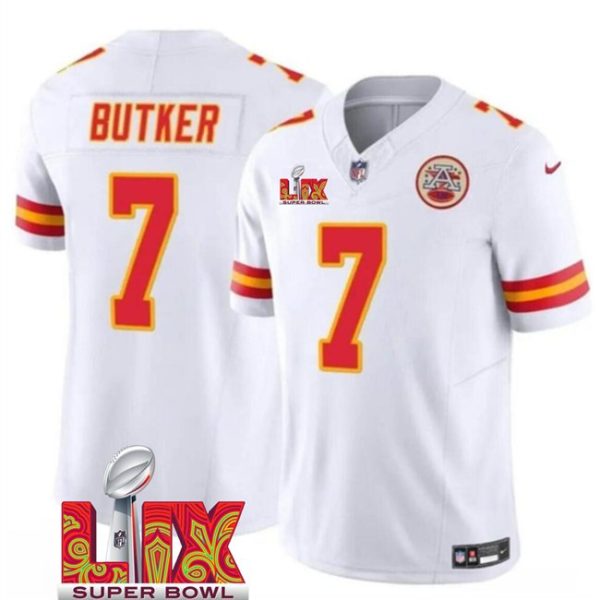 Youth Kansas City Chiefs #7 Harrison Butker White Super Bowl LIX F.U.S.E. Vapor Limited Stitched Jersey