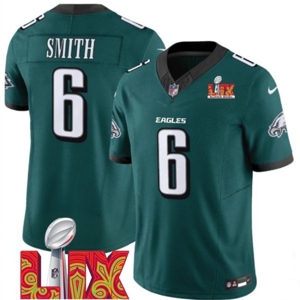 Youth Philadelphia Eagles #6 DeVonta Smith Green Super Bowl LIX F.U.S.E. Vapor Limited Stitched Jersey