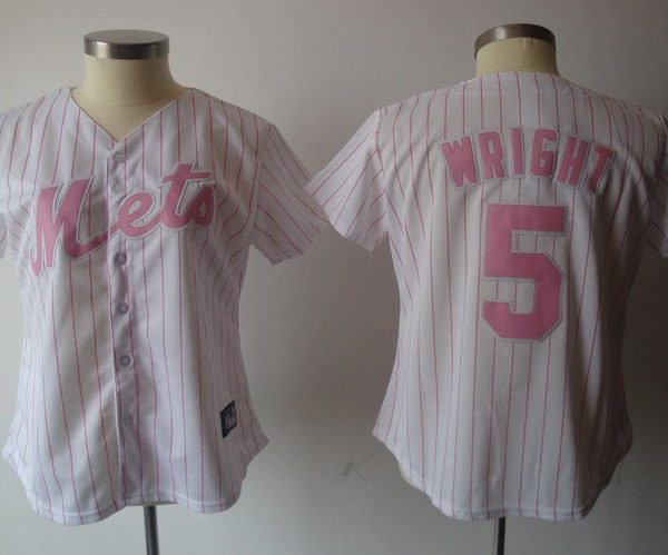 New York Mets #5 David Wright White Pink Strip Women's Fashion Stitched MLB Jersey
