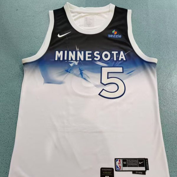 Men's #5 Anthony Edwards Minnesota Timberwolves White And Black City Edition Jersey