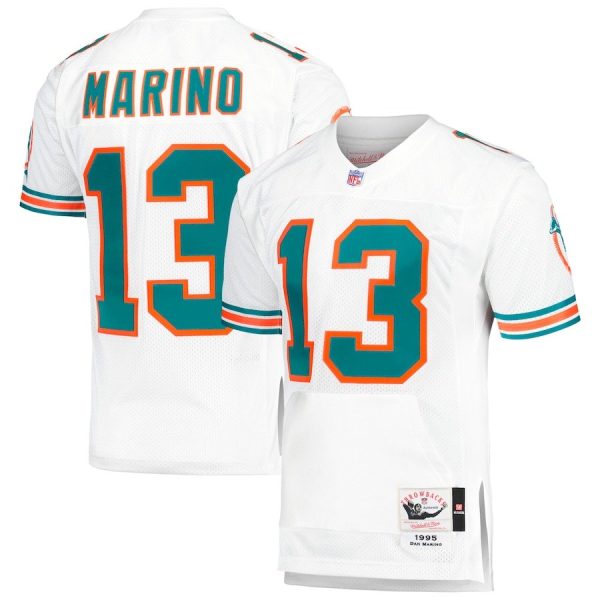 Men's Miami Dolphins 1995 Dan Marino Mitchell & Ness White Throwback Retired Player Pocketè??Jersey