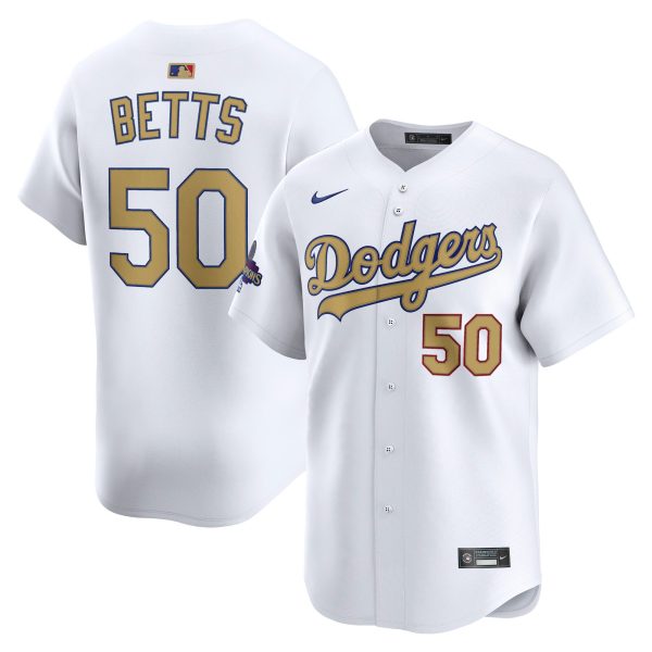 Men's #50 Mookie Betts Los Angeles Dodgers Nike 2025 Gold Collection Limited White Jersey