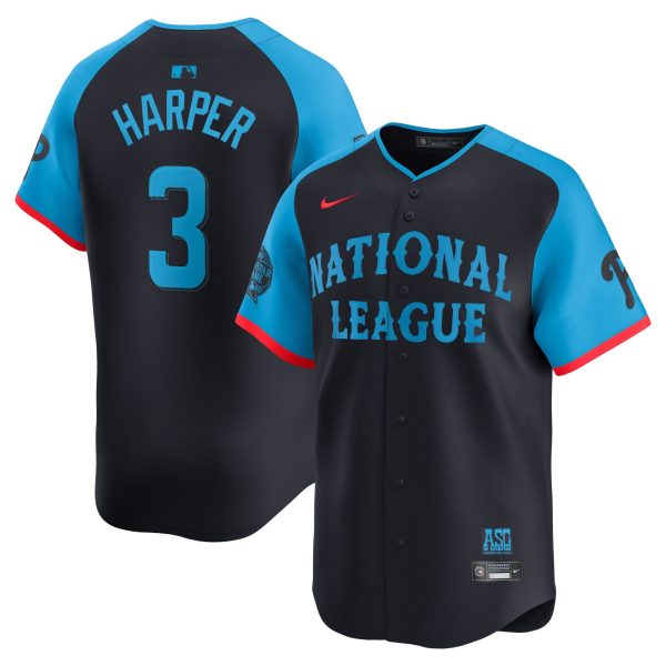 Men's National League #3 Bryce Harper Nike Navy 2024 MLB All-Star Game Cool Base Jersey