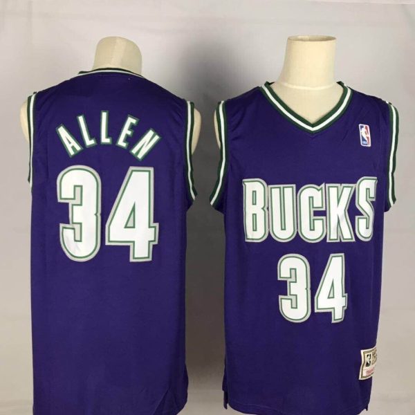 Men's Milwaukee Bucks #34 Ray Allen Throwback Purple Soul Swingman Stitched NBA Jersey