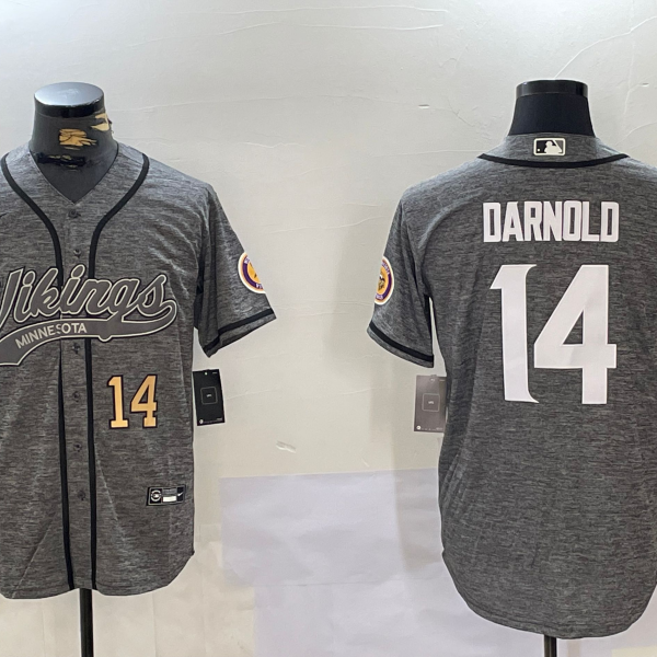 Men's Minnesota Vikings #14 Sam Darnold Grey Cool Base Stitched Baseball Jersey