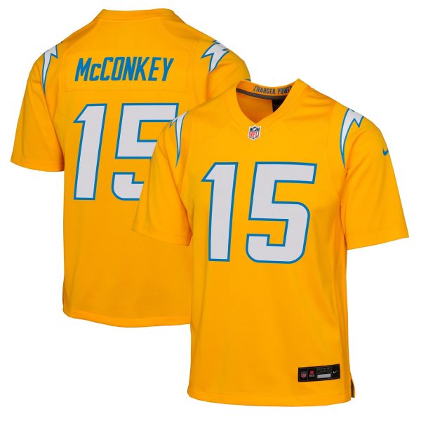 Youth Los Angeles Chargers #15 Ladd McConkey Nike Gold Alternate Charger Power Game Player Jersey
