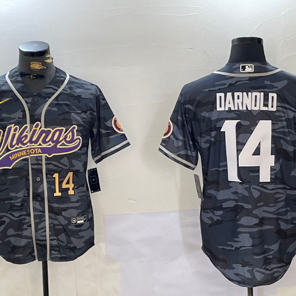 Men's Minnesota Vikings #14 Sam Darnold Camouflage Cool Base Stitched Baseball Jersey