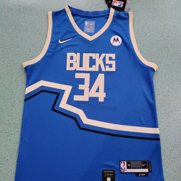 Men's #34 Giannis Antetokounmpo Milwaukee Bucks Blue City Edition Jersey