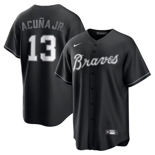 Men's Atlanta Braves #13 Ronald Acuna Jr. Nike Black Lights Out Replica Player Jersey