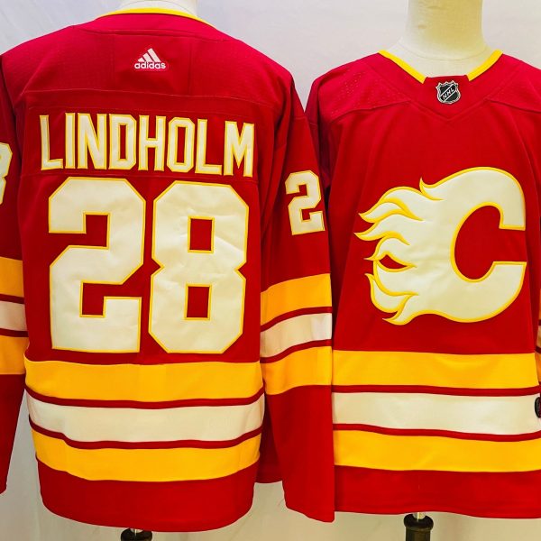 Men's #28 Elias Lindholm Calgary Flames Red NHL Jersey