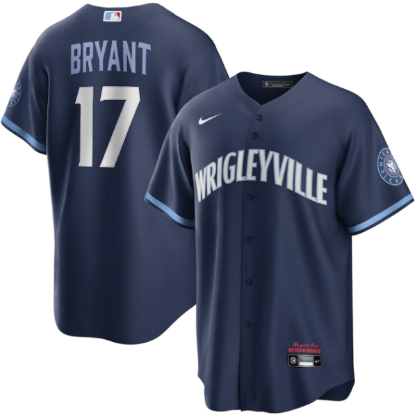 Men's Nike Chicago Cubs #17 Kris Bryant Navy MLB 2021 City Connect Replica Player Jersey