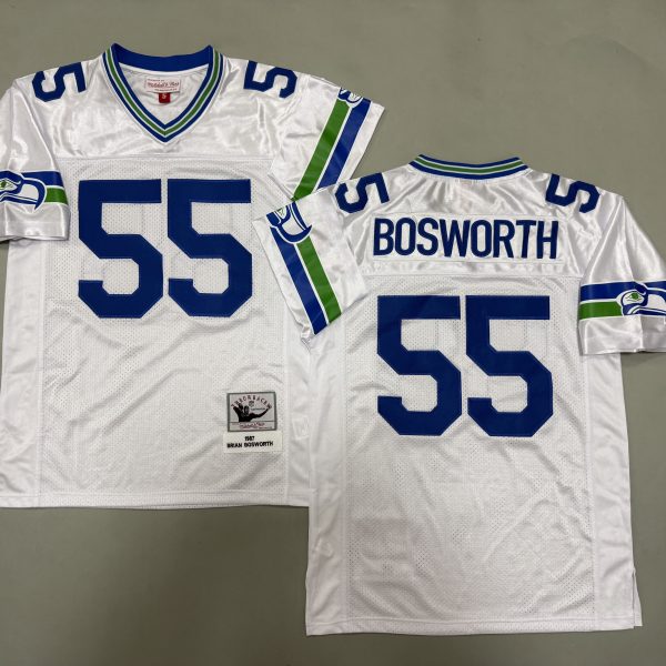 Men's #55 Brian Bosworth Seattle Seahawks White Jersey