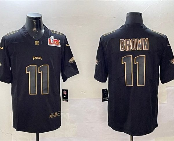 Youth Philadelphia Eagles #11 A. J. Brown Black Gold Super Bowl LIX Vapor Untouchable Limited Stitched Jersey