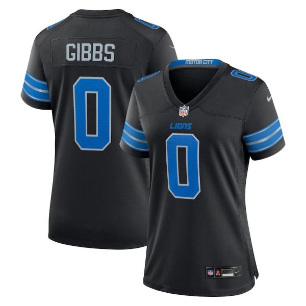 Women's Detroit Lions #0 Jahmyr Gibbs Nike Black 2nd Alternate Game Player Jersey