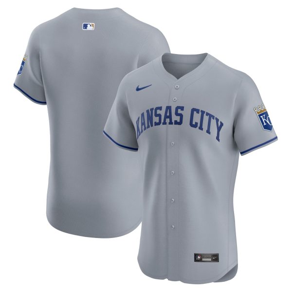 Men's Kansas City Royals  Nike Gray Road Vapor Premier Elite Patch Jersey