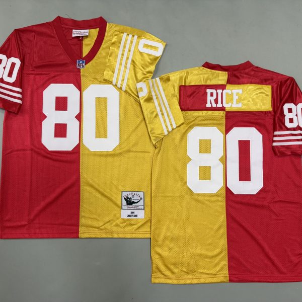 Men's #80 Jerry Rice San Francisco 49ers Red and Yellow Jersey