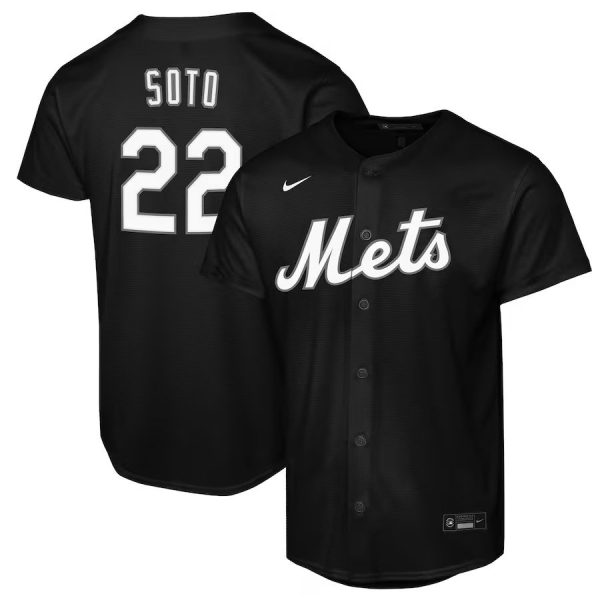 Youth New York Mets #22 Juan Soto Nike Black Lights Out Replica Player Jersey